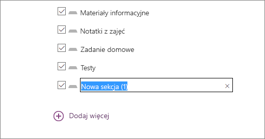 Przejrzyj sekcje notesu w Kreatorze notesu zajęć, w tym materiały informacyjne,