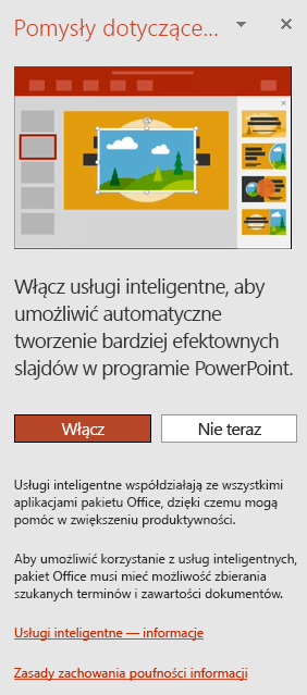 Komunikat początkowy wyświetlany po wywołaniu Projektanta programu PowerPoint