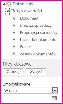 Nawigację po metadanych można skonfigurować dla kontrolki drzewa w panelu po lewej stronie