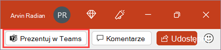 Przycisk Prezentuj w aplikacji Teams