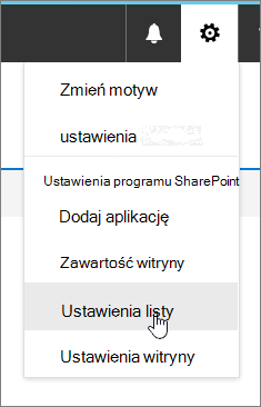 Ustawienia menu z wyróżnione ustawieniami listy