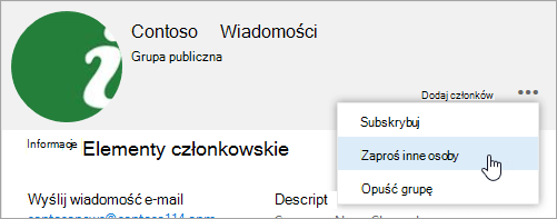 Zrzut ekranu przedstawiający przycisk Zapraszanie innych osób na karcie grupowej.