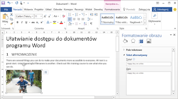 Skorzystaj z tego szkolenia, aby dowiedzieć się, jak tworzyć dokumenty z ułatwieniami dostępu przy użyciu programu Word 2016