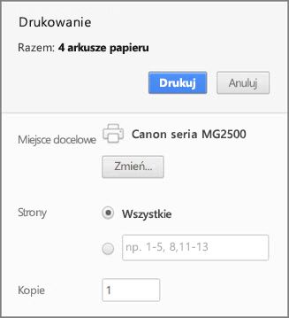 Opcje panelu drukowania przeglądarki Chrome