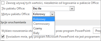 Opcje Motywów pakietu Office w programie PowerPoint 2016