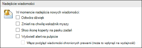 Opcje nadejścia wiadomości