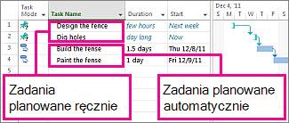 Objaśnienie zadań planowanych ręcznie i automatycznie