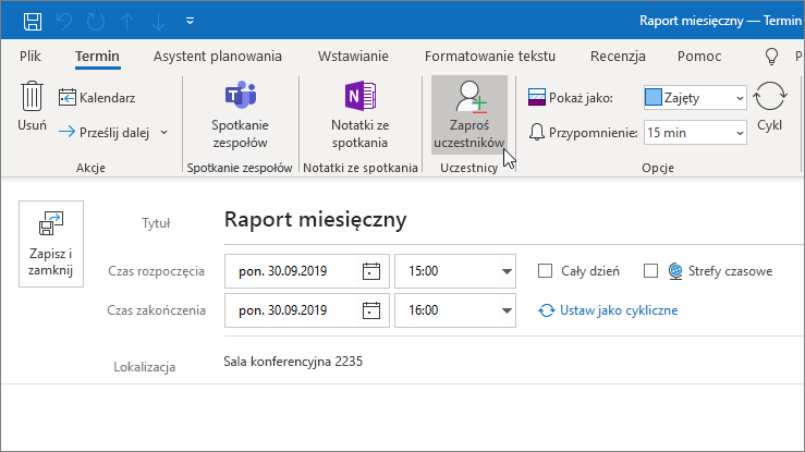 Planowanie terminu w programie Outlook