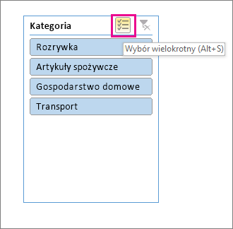 Opcje fragmentatora z wyróżnionym przyciskiem wielokrotnego wyboru