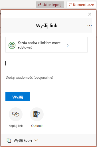 Okno dialogowe i ikona udostępniania w programie PowerPoint