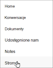 Lewe okienko nawigacji w SharePoint z wybraną lewą lew
