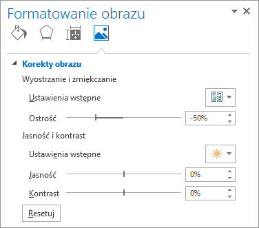 Opcje Korekty obrazu w okienku zadań Formatowanie obrazu