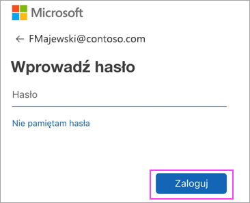 Wprowadź hasło konta służbowego usługi O365.