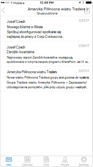 Widok konwersacji w aplikacji mobilnej Outlook