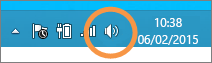 Foco no ícone alto-falantes do Windows que é mostrado na barra de tarefas