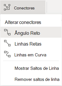 A guia Formas da faixa de opções possui um menu de opções Conectores.