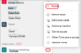 Mostrar equipe oculta