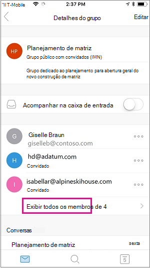 Selecione o link exibir todos os membros para ver os membros do grupo