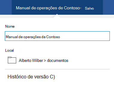 A caixa de diálogo de operações de ficheiros foi ativada ao clicar no título do documento na parte superior da janela.