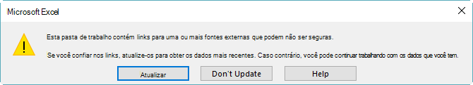 Caixa de diálogo Referências quebradas no Excel