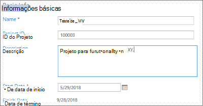 Project descrição no Project Online.