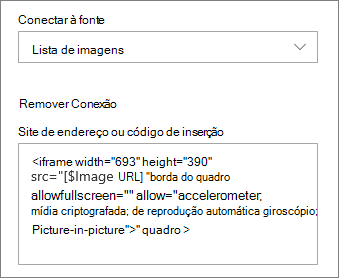 Exemplo de código de inserção para uma imagem selecionada