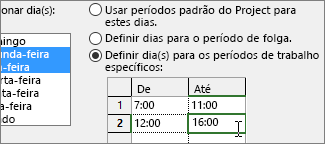 Definir horários de trabalho