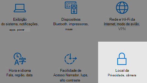 Onde encontrar configurações de privacidade no Windows 10.