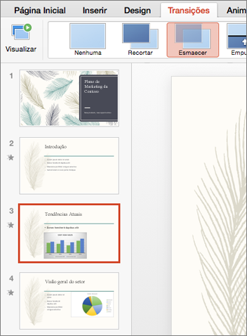 Selecione o slide ao qual deseja adicionar uma transição no painel de Miniatura