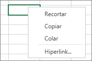 Clique com o botão direito do mouse para ver os comandos Copiar, Recortar e Colar