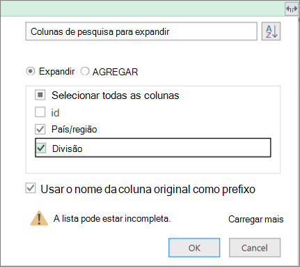 expandindo a tabela estruturada para a tabela de consulta