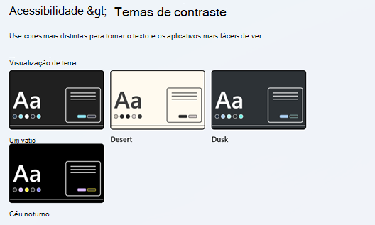 Temas de contraste em Configurações