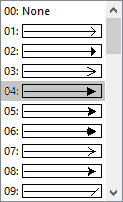 Selecione um estilo de seta ou Nenhum no menu de estilo de seta.