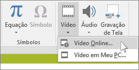 O botão na faixa de opções para inserir um vídeo online no PowerPoint