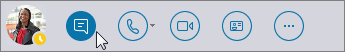 O menu rápido do Skype for Business com o ícone de mensagem instantânea ativado.