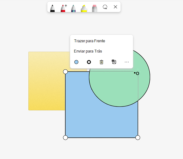 Opções no menu de objetos do Whiteboard