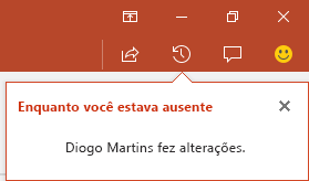 O PowerPoint para Office 365 mostra a você quem fez alterações no seu arquivo compartilhado enquanto você estava fora