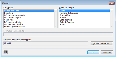A caixa de diálogo Campo