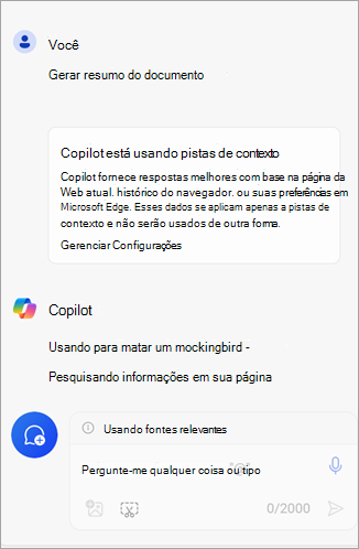 O primeiro aviso de uso do seu histórico de navegação para contexto com Copilot no Microsoft Edge.