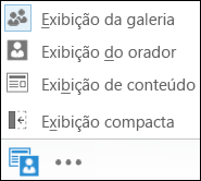 Captura de tela da escolha de um modo de exibição com o Modo de Exibição de Galeria selecionado