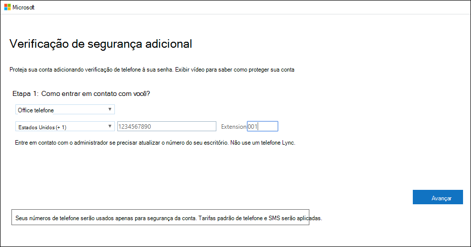 Configurar seu telefone do office como um método de verificação