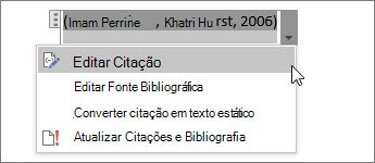Selecione Opções de Citação e, em seguida, Editar Citação