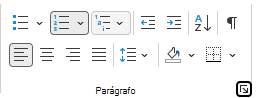 Grupo de parágrafos na faixa de opções no Outlook.