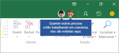 Ícones de pessoas. Quando outras pessoas estiverem trabalhando em coautoria, elas aparecerão aqui