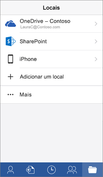 Captura da tela Locais no aplicativo Word para dispositivos móveis.