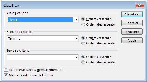 Imagem da caixa de diálogo Classificar