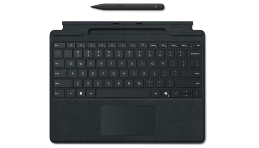 Surface Pro Keyboard com a Caneta Sim para Empresas a preto.