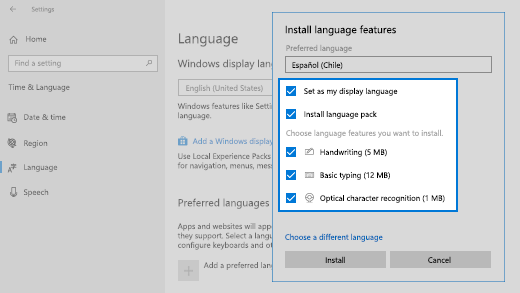 Instalar os recursos de idioma no Windows 10