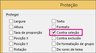 A partir da seleção na caixa de diálogo Proteção no Visio 2016