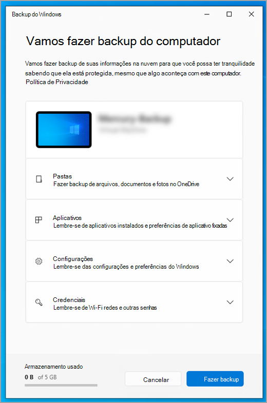 Backup do Windows no Windows 10.